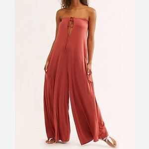 Free People Beach In The City Jumpsuit Large Rust Brown